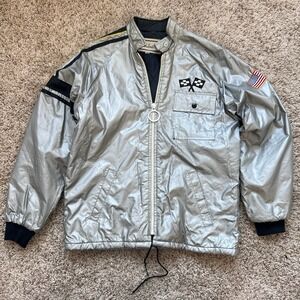 Vintage 80s/90s Landmark Metallic Silver Racing Jacket Jaguar Motorsports Small